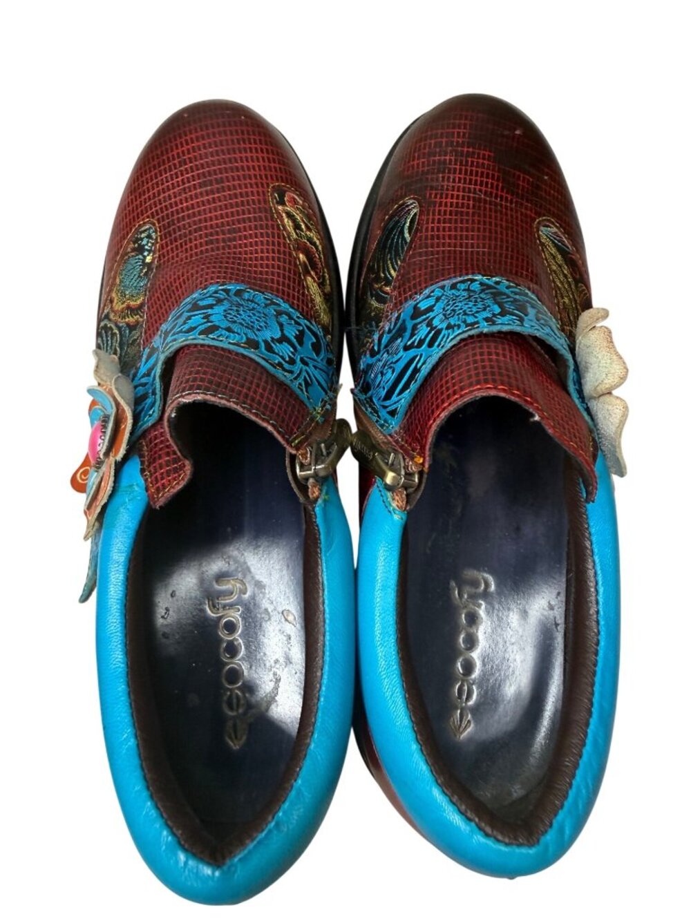 Socofy Floral Faux Leather Mary Jane Shoes Women's EU 38 Colorful Boho Artistic - Picture 8 of 8